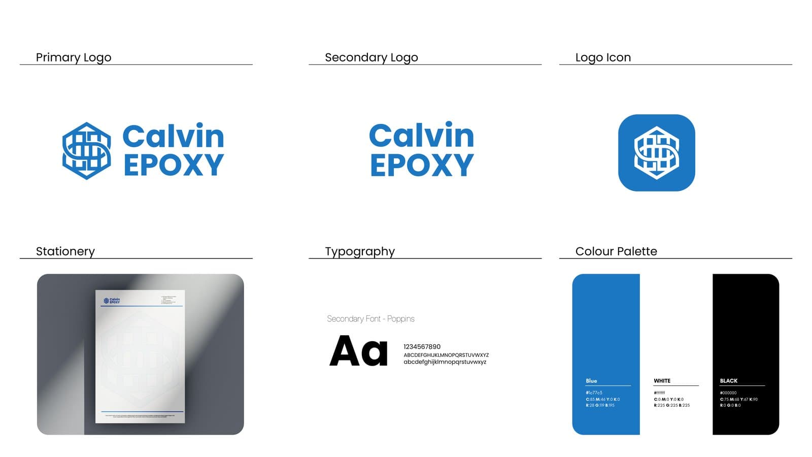 Calvin Epoxy brand guidelines sheet
